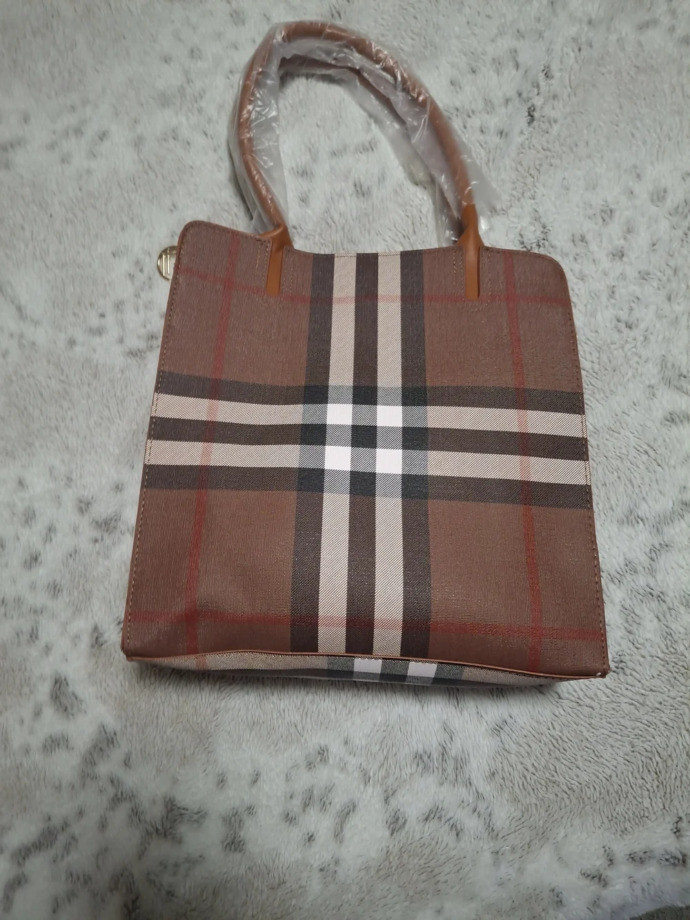 Brown Plaid Messenger Bag with Front Slip Pocket
